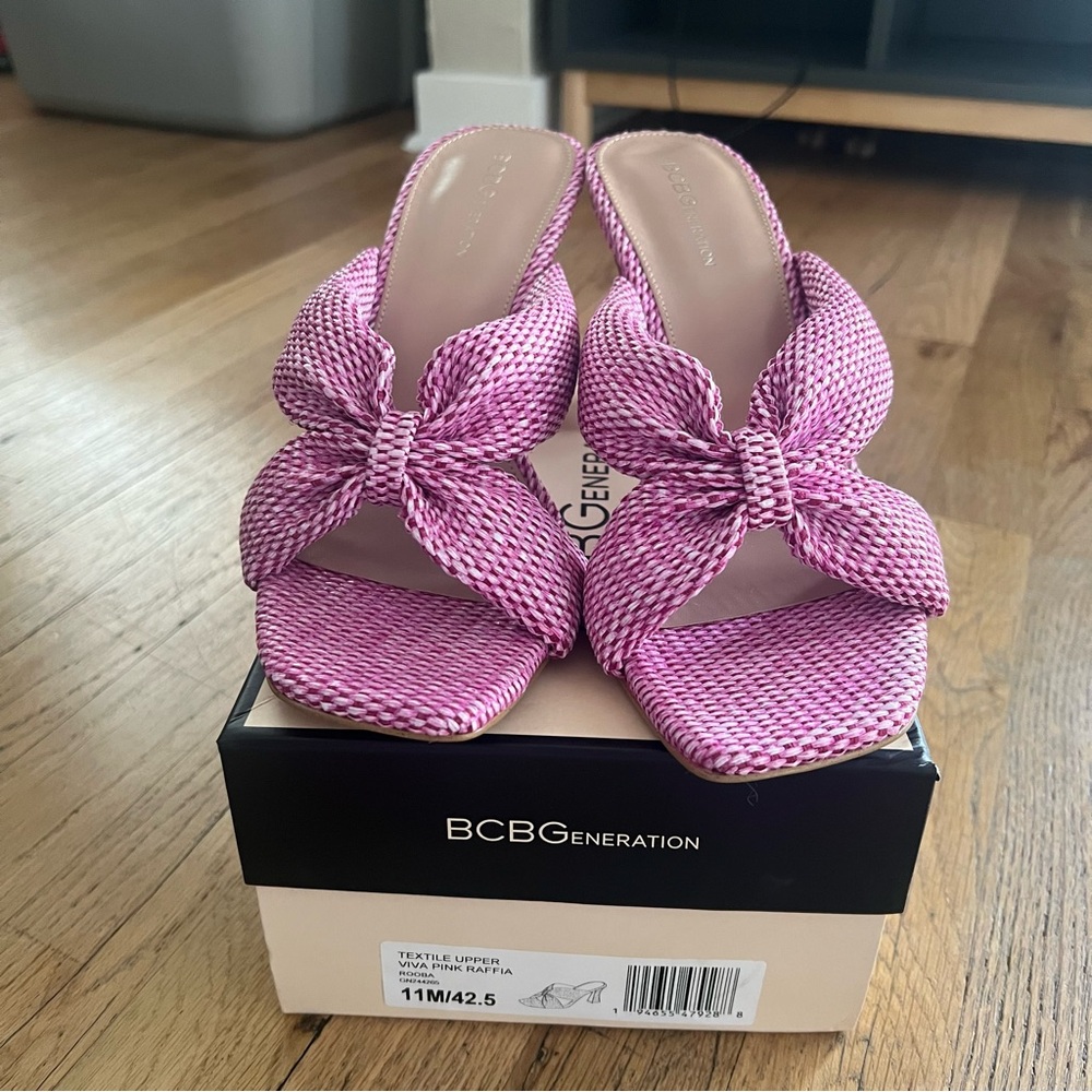 BCBGeneration Pink Rooba Slide Heels, Size 11, 3 inch heel